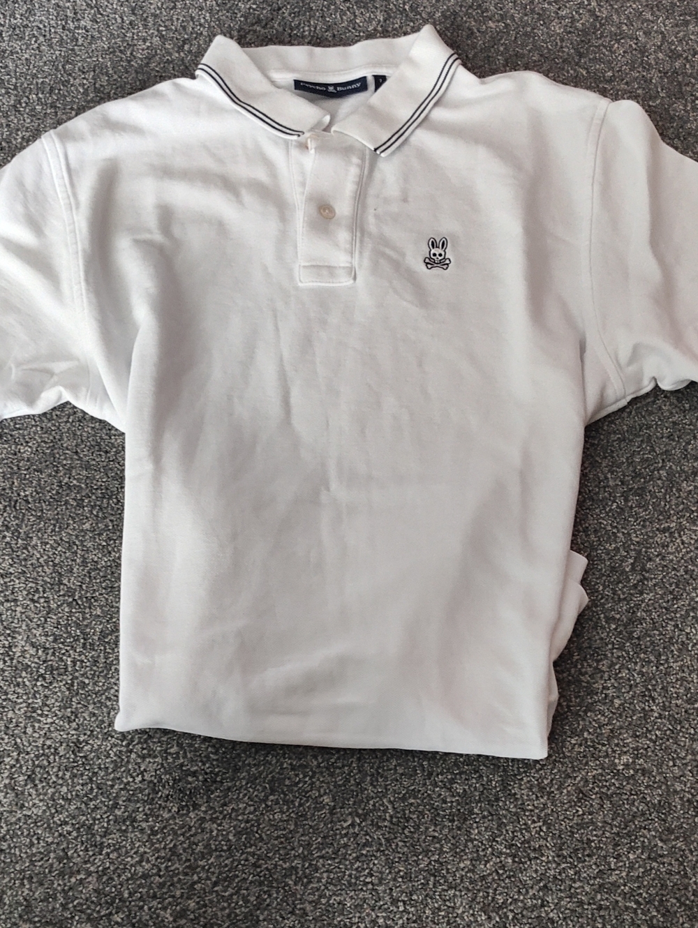 Psycho Bunny White Polo with Navy Trim and Embroidered Bunny